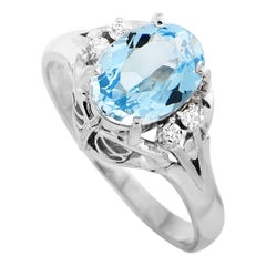 LB Exclusive 0.05 Carat Diamond and Aquamarine Platinum Ring
