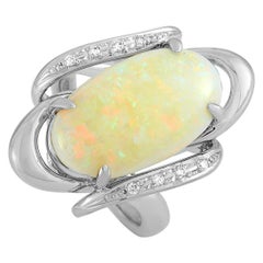LB Exclusive 0.07 Carat Diamond and Opal Platinum Ring