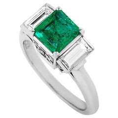 LB Exclusive 0.73 Carat Diamond and Emerald Platinum Ring