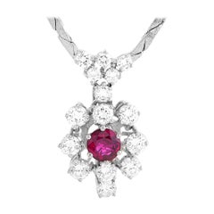 LB Exclusive 1.00 Carat Diamond and Ruby White Gold Necklace