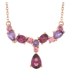 LB Exclusive 10K Rose Gold Garnet, Amethyst, and Tourmaline Floral Statement Nec