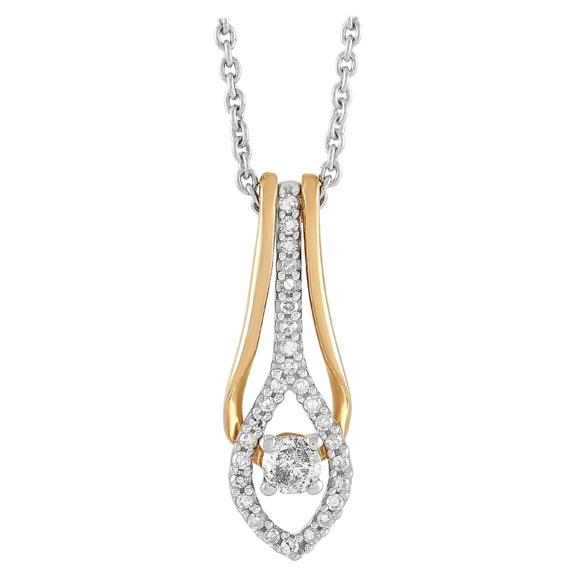 LB Exclusive 10k White and Yellow Gold 0.25 Ct Diamond Pendant Necklace For Sale