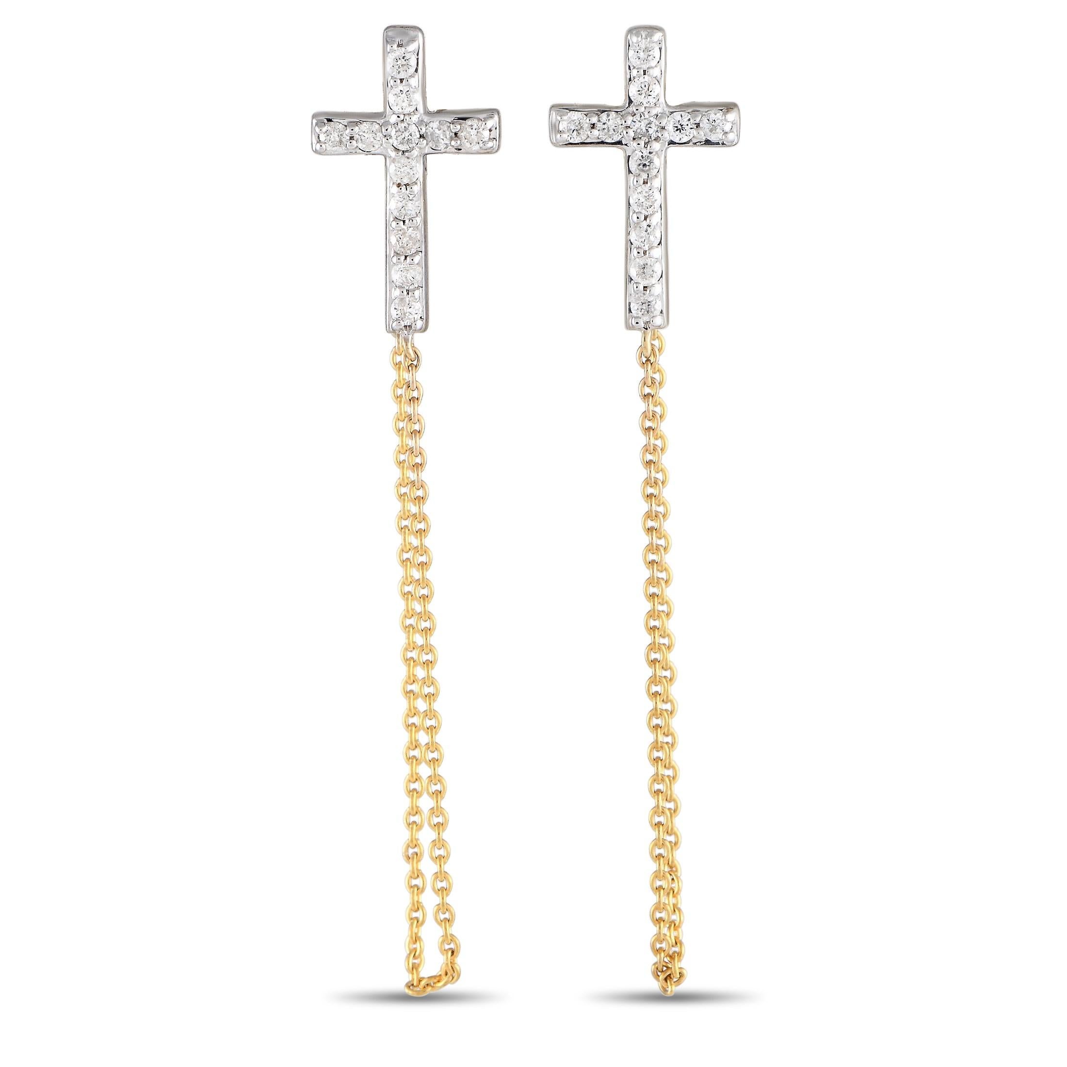 LB Exclusive 10K Yellow Gold 0.25ct Diamond Cross Earrings In New Condition For Sale In Southampton, PA