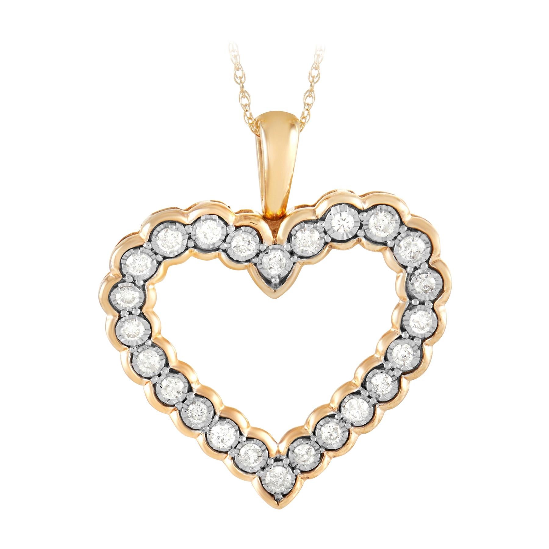 LB Exclusive 10k Yellow Gold 0.50 Ct Diamond Heart Pendant Necklace