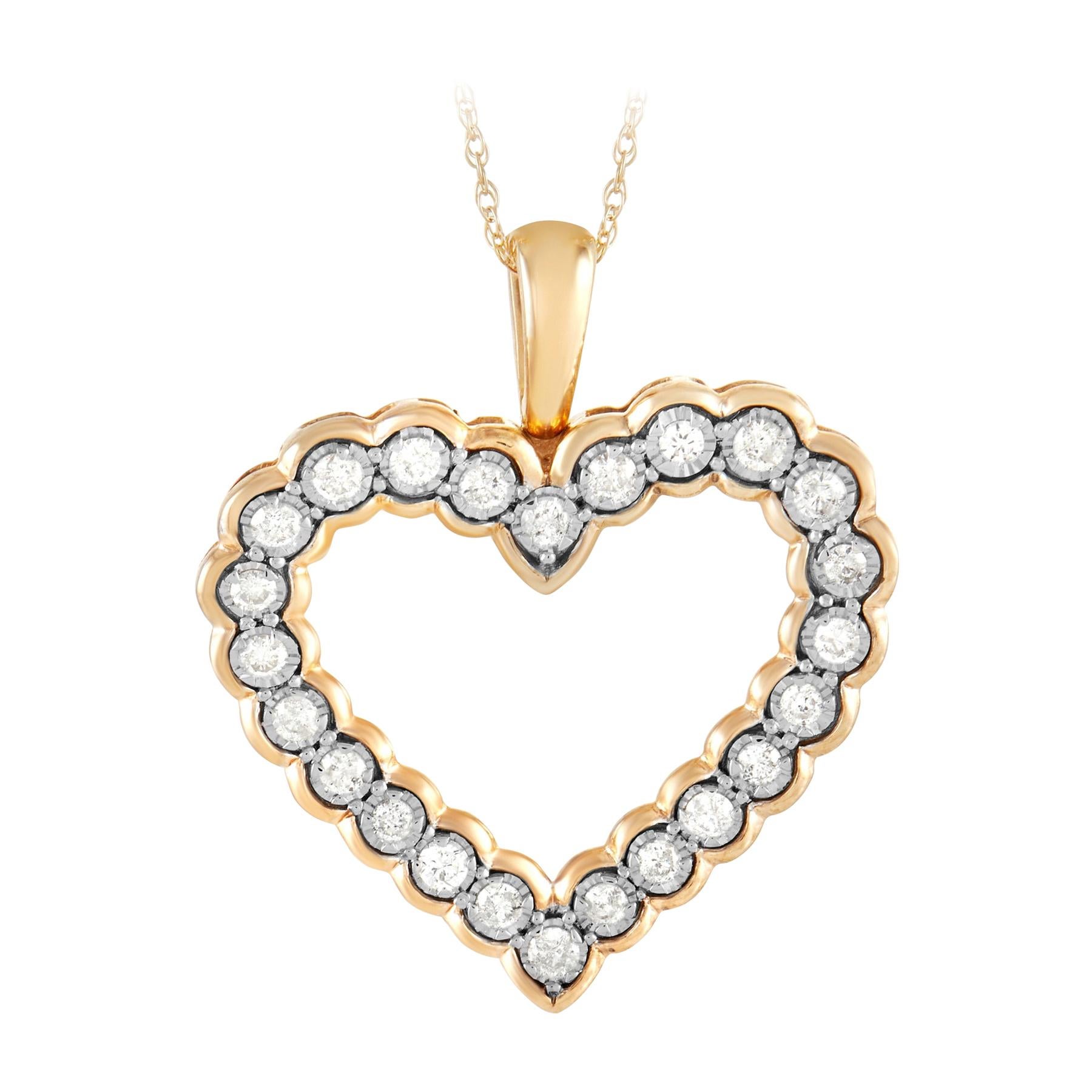 Collana con ciondolo a forma di cuore con diamanti da 0,50 carati in oro giallo LB Exclusive