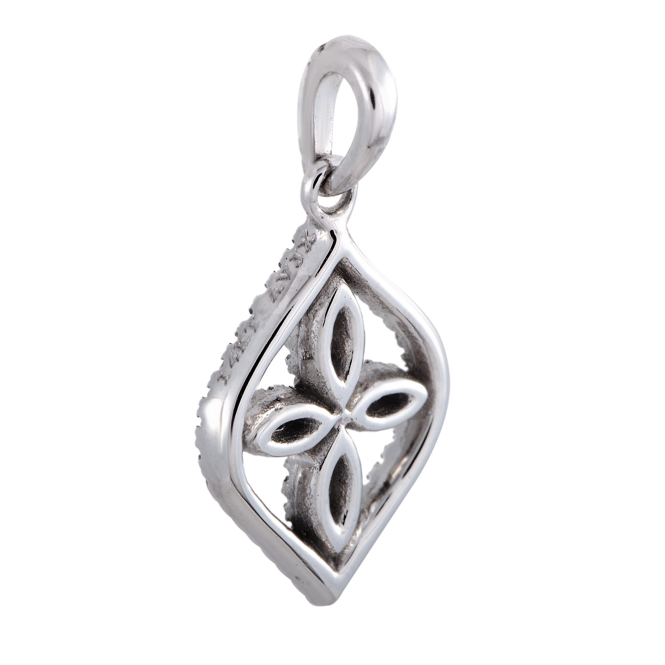 This LB Exclusive pendant is made out of 14K white gold and diamonds that weigh 0.13 carats in total. The pendant measures 0.55” in length and 0.37” in width and weighs 1.1 grams.

Offered in brand new condition, this item includes a gift box.