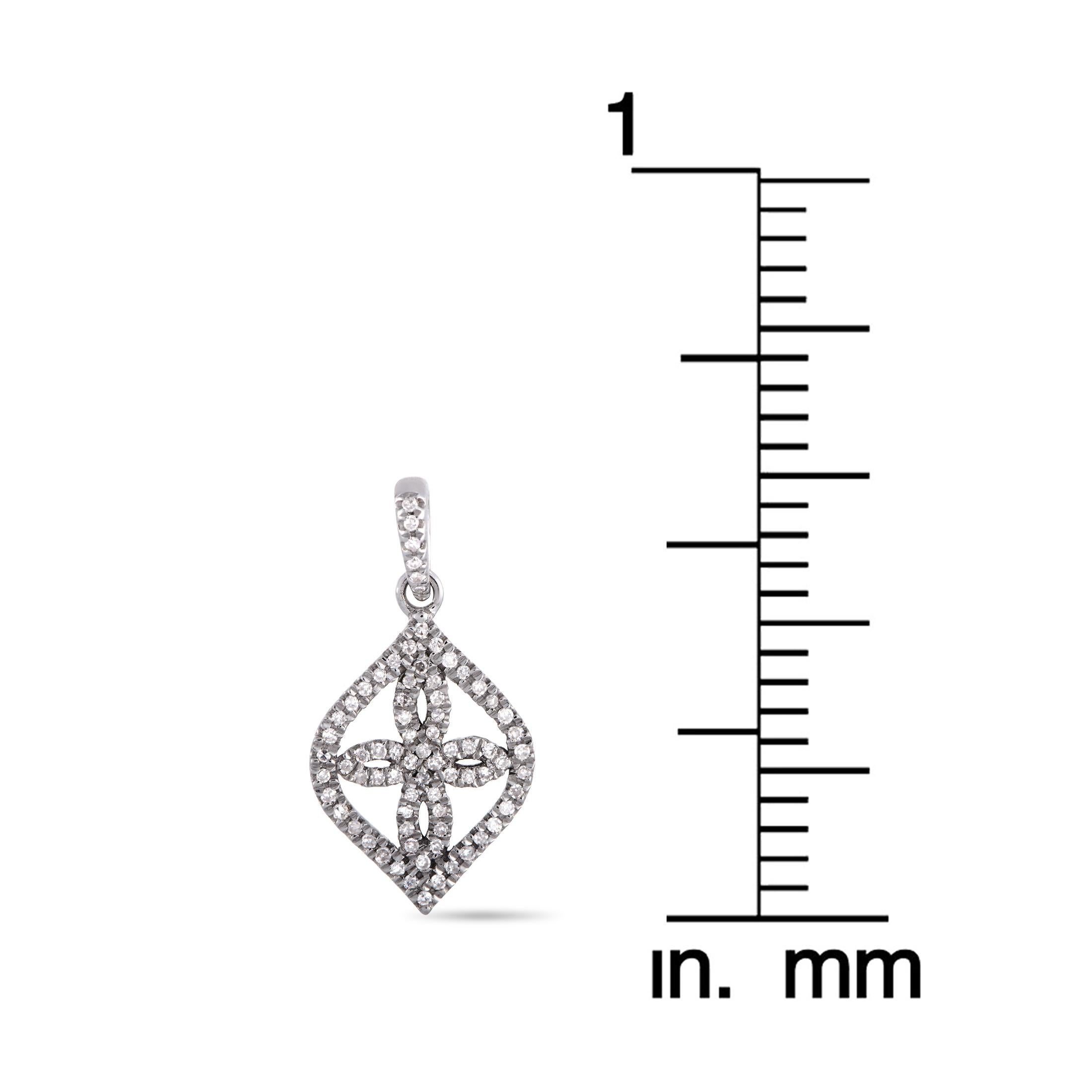 Round Cut LB Exclusive 14 Karat 0.13 Carat White Gold Diamond Pave Marquise Pendant