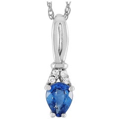 LB Exclusive 14 Karat Gold 0.02 Carat Diamond and Sapphire Pendant Necklace