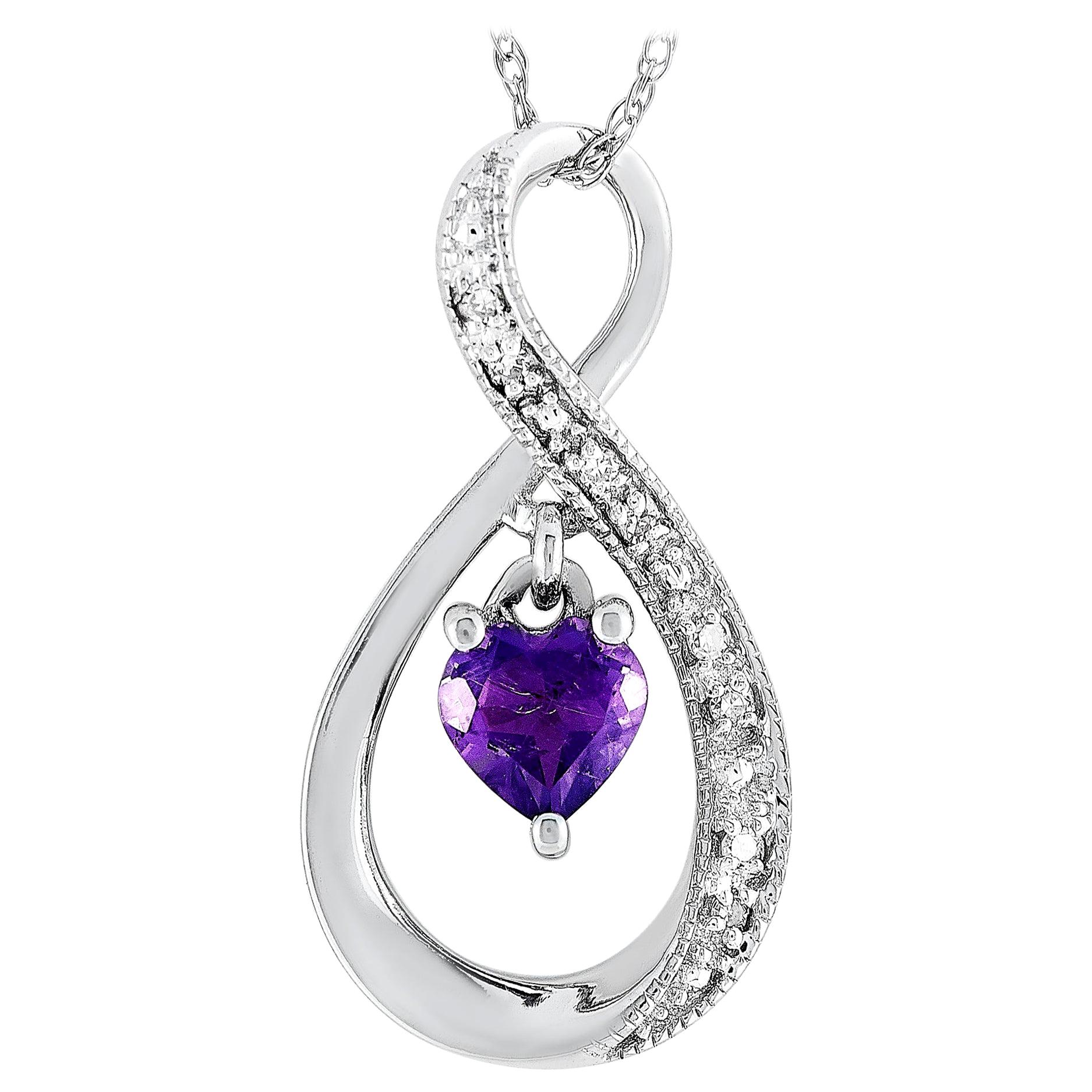 LB Exclusive 14 Karat Gold 0.03 Carat Diamond and Amethyst Pendant Necklace