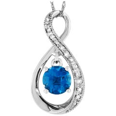 LB Exclusive 14 Karat Gold 0.03 Carat Diamond and Blue Topaz Pendant Necklace