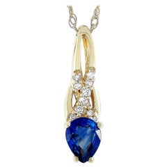 LB Exclusive 14 Karat Gold 0.03 Carat Diamond and Sapphire Pendant Necklace
