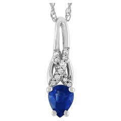 LB Exclusive 14 Karat Gold 0.03 Carat Diamond and Sapphire Pendant Necklace