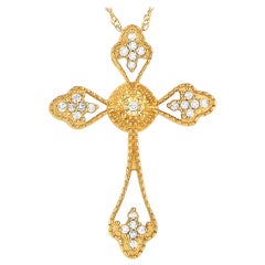 LB Exclusive 14 Karat Gold 0.10 Carat Diamond Small Cross Pendant Necklace