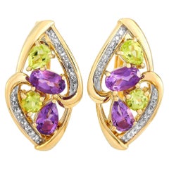 LB Exclusive 14 Karat Gold 0.11 Carat Diamond, Amethyst and Peridot Earrings LB Exclusive 14 Karat Gold 0.11 Carat Diamond, Amethyst and Peridot Earrings