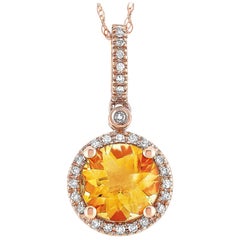 LB Exclusive 14 Karat Gold 0.11 Carat Diamond and Citrine Round Pendant Necklace