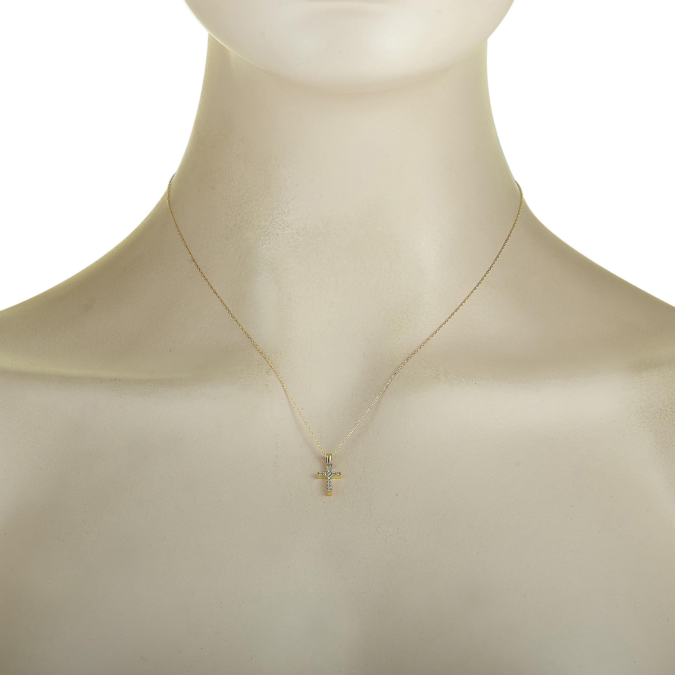 Round Cut LB Exclusive 14 Karat Gold 0.11 Carat Diamond Small Cross Pendant Necklace