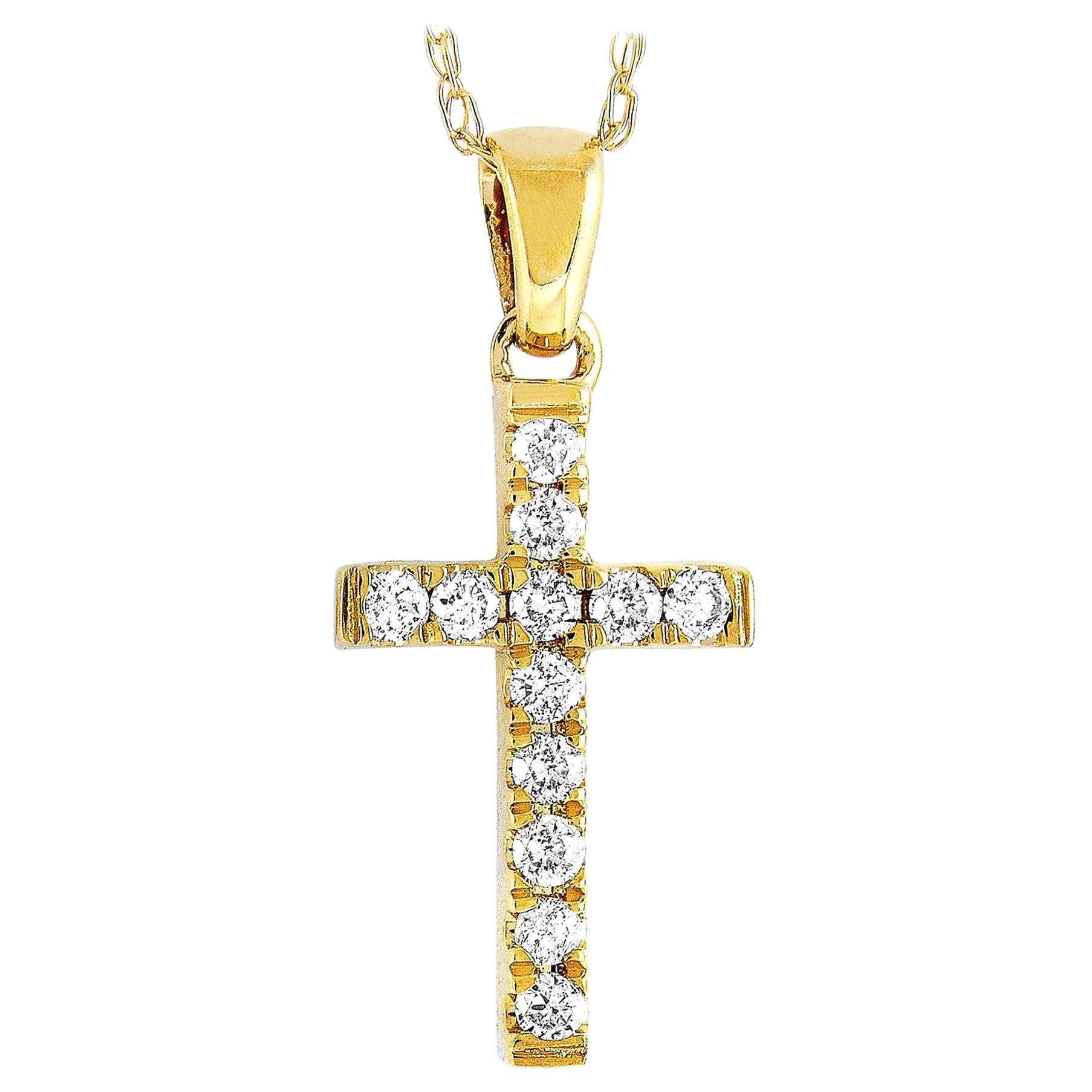LB Exclusive 14 Karat Gold 0.11 Carat Diamond Small Cross Pendant Necklace