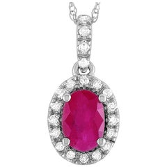 LB Exclusive 14 Karat Gold 0.12 Carat Diamond and Ruby Oval Pendant Necklace