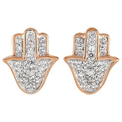 LB Exclusive 14 Karat Gold 0.12 Carat Diamond Pave Hamsa Stud Push Back Earrings