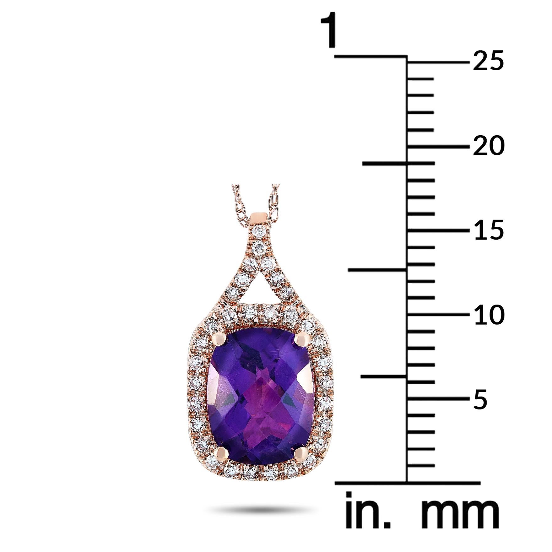 LB Exclusive 14 Karat Gold 0.13 Carat Diamond and Amethyst Oval Pendant Necklace In New Condition In Southampton, PA