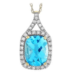 LB Exclusive 14 Karat Gold 0.13 Carat Diamond & Blue Topaz Oval Pendant Necklace