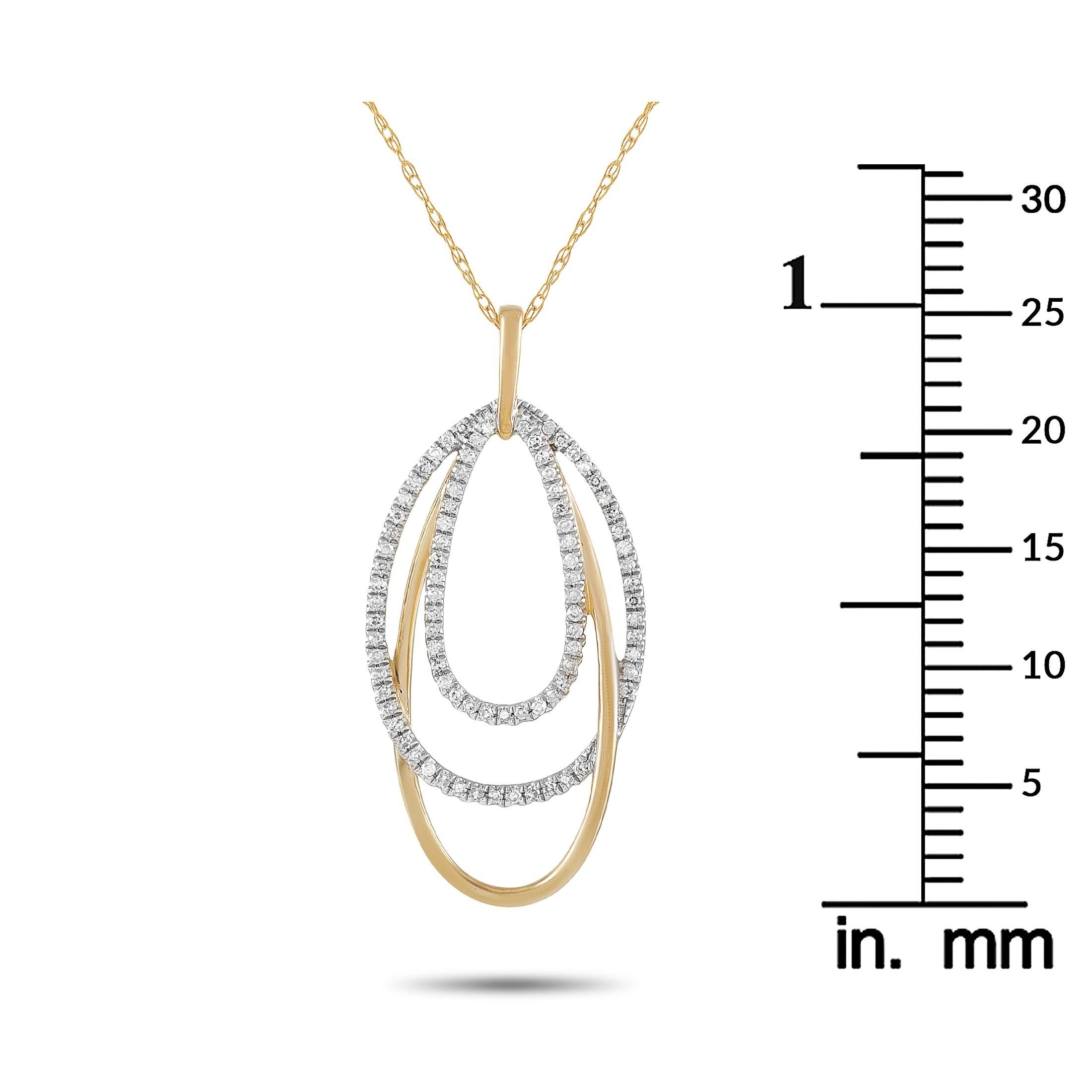 LB Exclusive 14 Karat Gold 0.17 Carat Diamond Layered Oval Pendant Necklace In New Condition In Southampton, PA