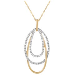 LB Exclusive 14 Karat Gold 0.17 Carat Diamond Layered Oval Pendant Necklace