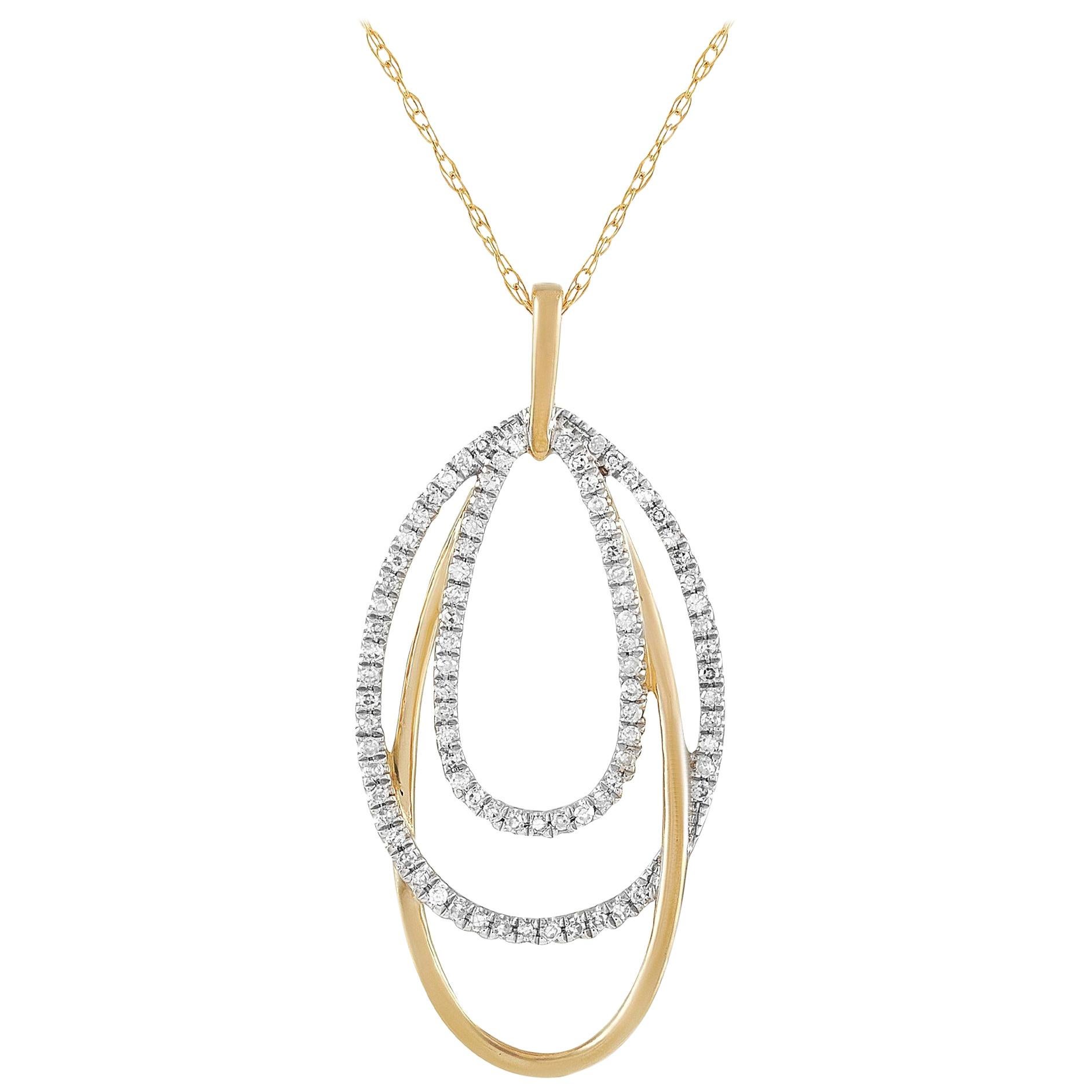 LB Exclusive 14 Karat Gold 0.17 Carat Diamond Layered Oval Pendant Necklace
