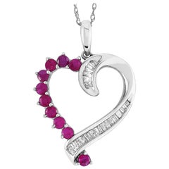 LB Exclusive 14 Karat Gold 0.20 Carat Diamond and Ruby Heart Pendant Necklace