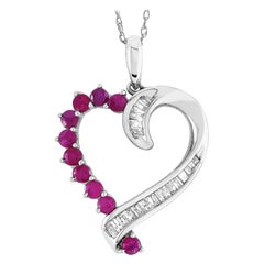 LB Exclusive 14 Karat Gold 0.20 Carat Diamond and Ruby Heart Pendant Necklace