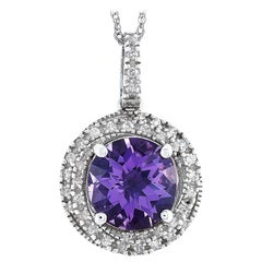 LB Exclusive 14 Karat Gold 0.23 Carat Diamond and Amethyst Pendant Necklace