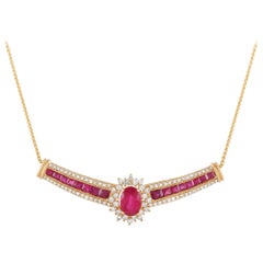 LB Exclusive 14 Karat Gold 0.75 Carat Diamond and 3.00 Carat Ruby Necklace