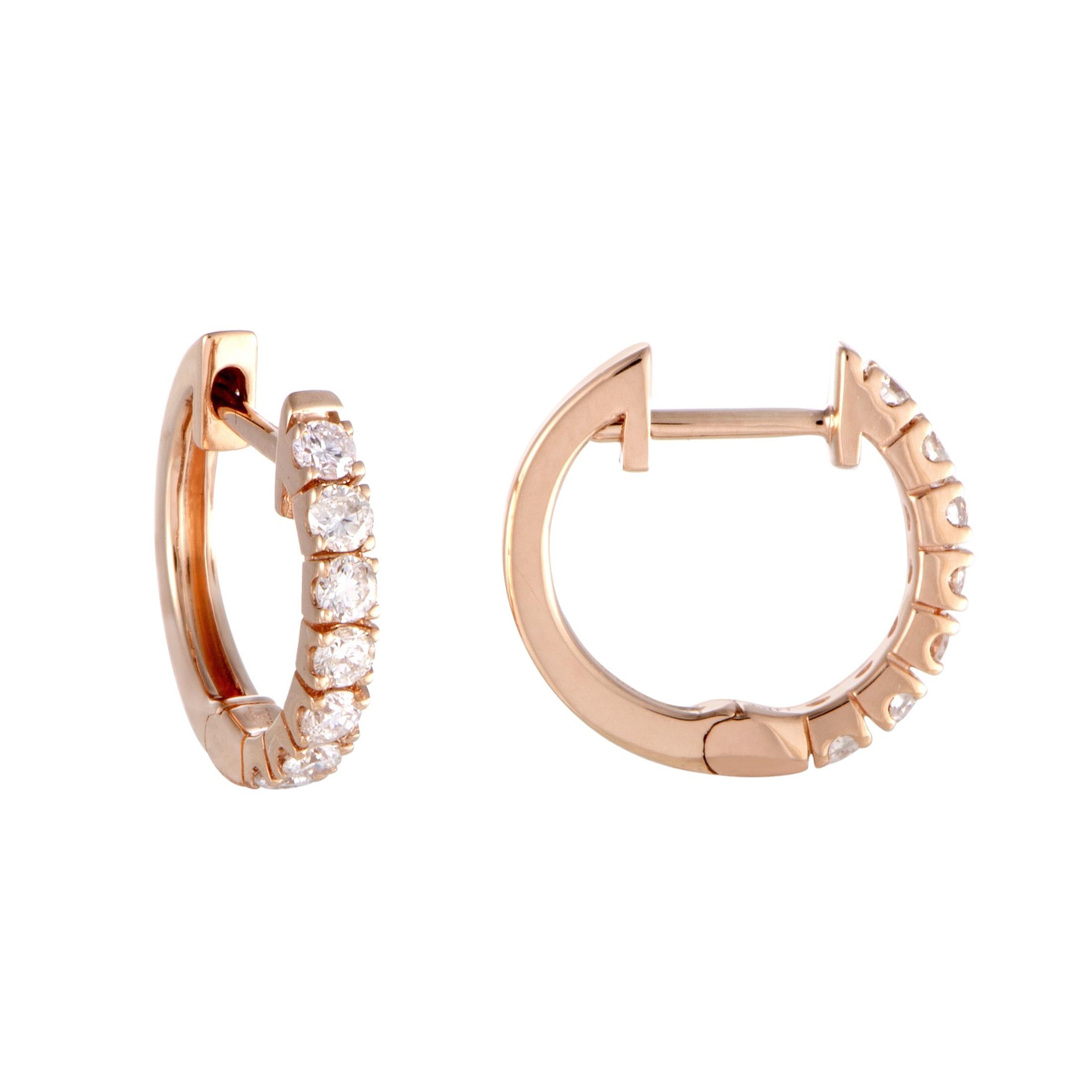 Round Cut LB Exclusive 14 Karat Gold .50 Carat VS1 G Color Diamond Hoop Huggies Earrings