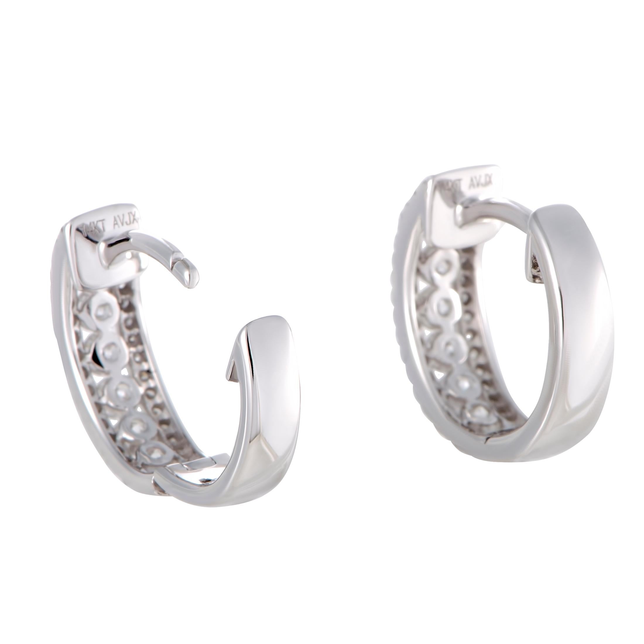 Round Cut LB Exclusive 14 Karat Gold .50 Carat VS1 G Color Diamond Hoop Huggies Earrings