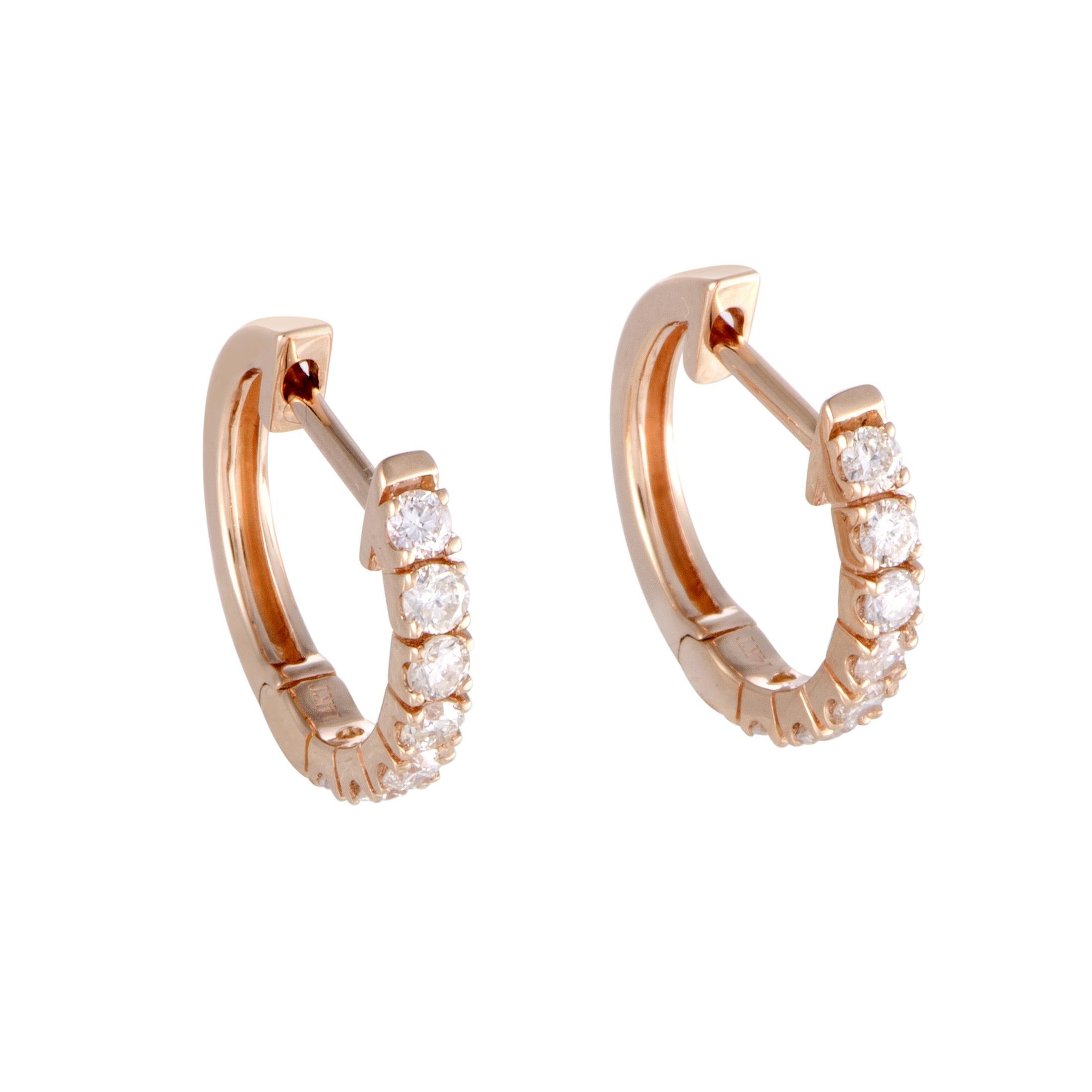 LB Exclusive 14 Karat Gold .50 Carat VS1 G Color Diamond Hoop Huggies Earrings In New Condition In Southampton, PA