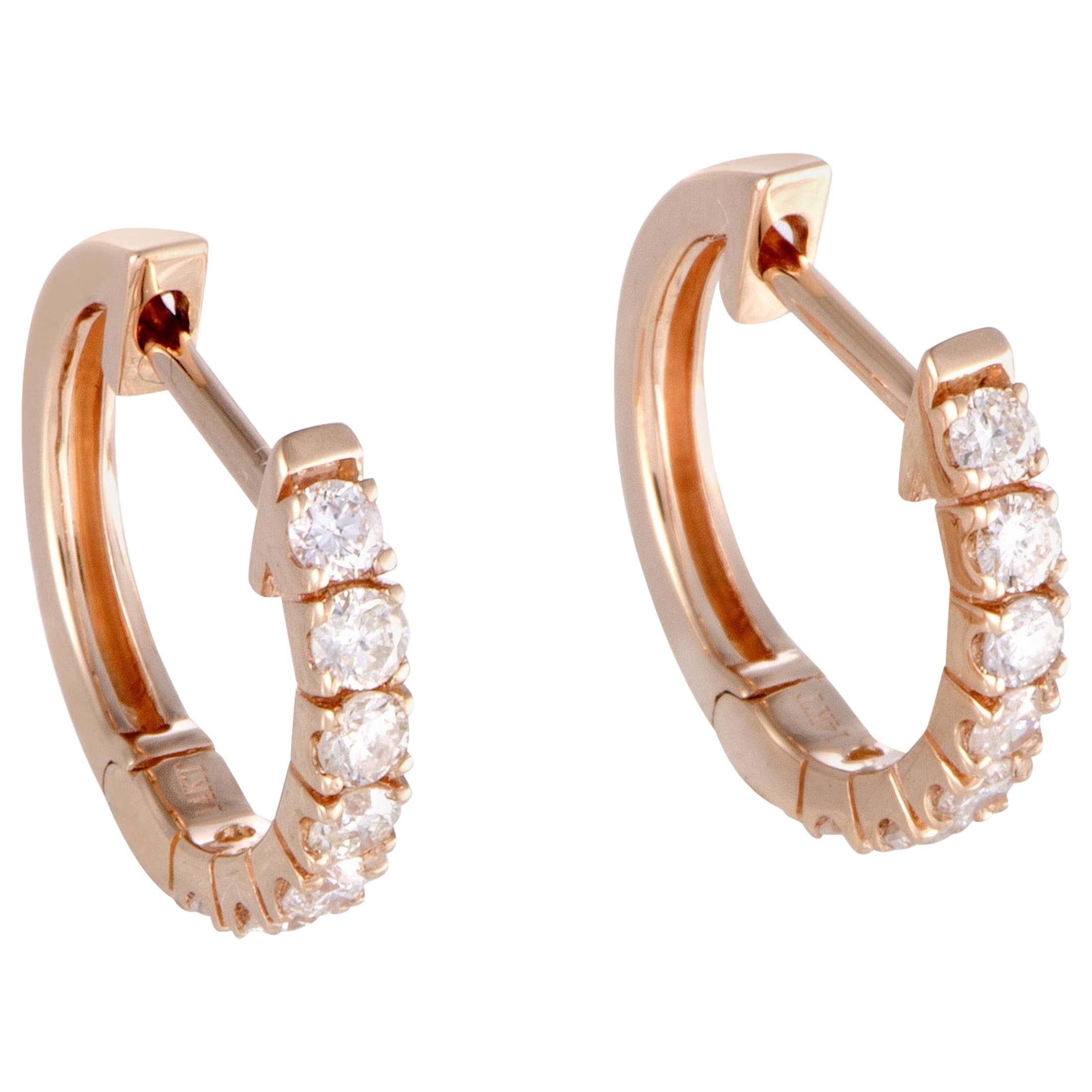 LB Exclusive 14 Karat Gold .50 Carat VS1 G Color Diamond Hoop Huggies Earrings