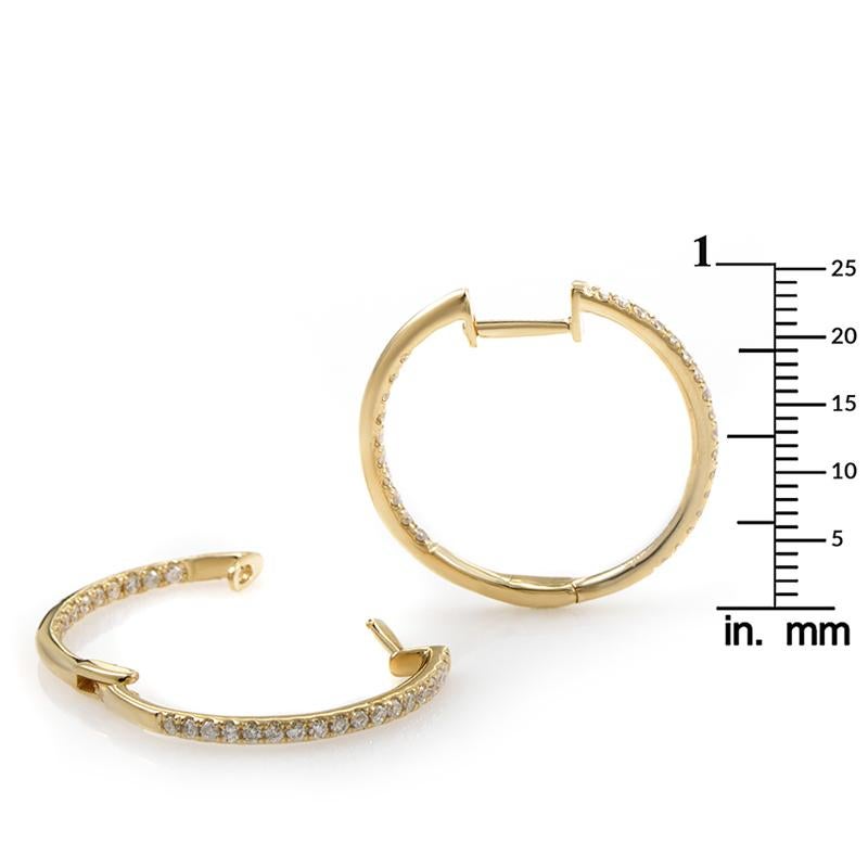 LB Exclusive 14 Karat Gold .51 Carat VS1 G Color Diamond Hoop Huggies Earrings In New Condition In Southampton, PA
