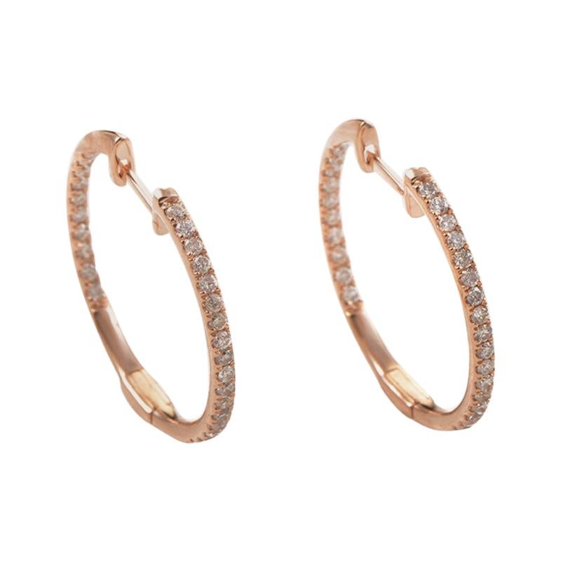 LB Exclusive 14 Karat Gold .51 Carat VS1 G Color Diamond Hoop Huggies Earrings For Sale