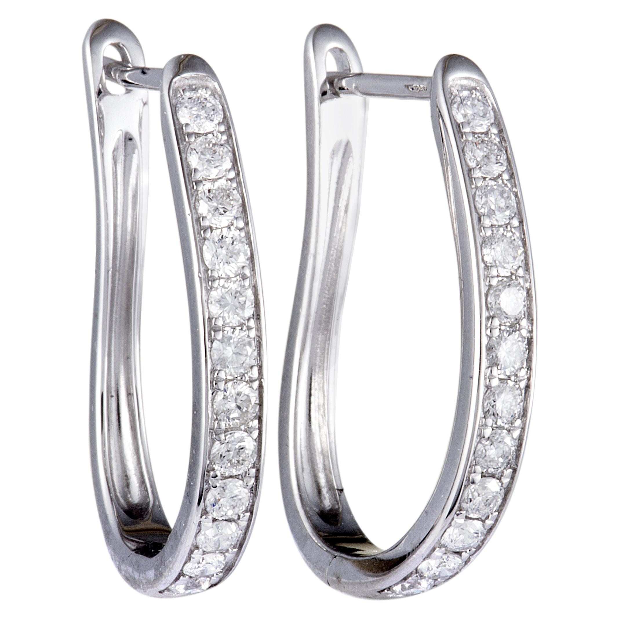 LB Exclusive 14 Karat Gold .75 Carat VS1 G Color Diamond Oval Hoop Earrings