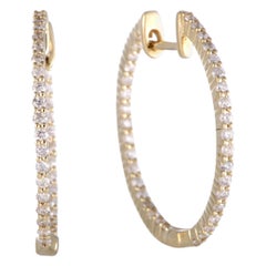 LB Exclusive 14 Karat Gold .75 Carat VS1 G Color Diamond Pave Inside Out Hoop