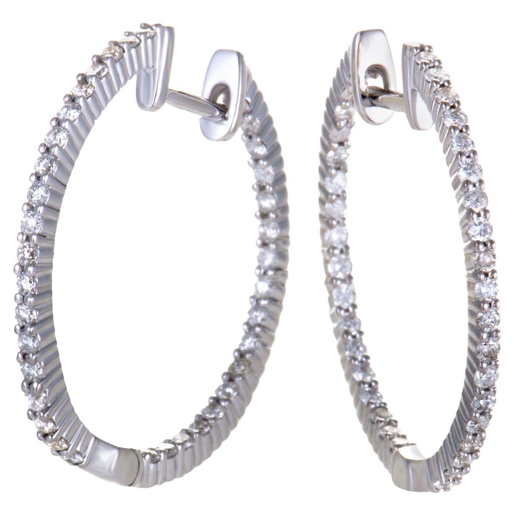 LB Exclusive 14 Karat Gold .75 Carat VS1 G Color Diamond Thin Hoop Earrings