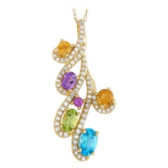 LB Exclusive 14 Karat Gold Diamonds and Semi-Precious Stones Pendant Necklace