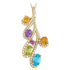 LB Exclusive 14 Karat Gold Diamonds and Semi-Precious Stones Pendant Necklace