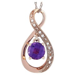 LB Exclusive 14 Karat Rose Gold 0.03 Carat Diamond and Amethyst Pendant Necklace