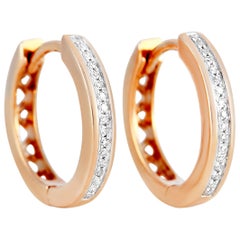 LB Exclusive 14 Karat Rose Gold 0.07 Carat Diamond Hoop Earrings