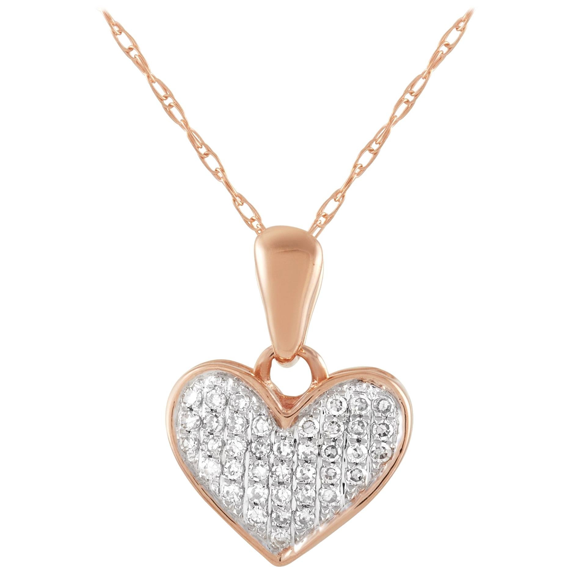 LB Exclusive 14 Karat Rose Gold 0.08 Carat Diamond Heart Pendant Necklace