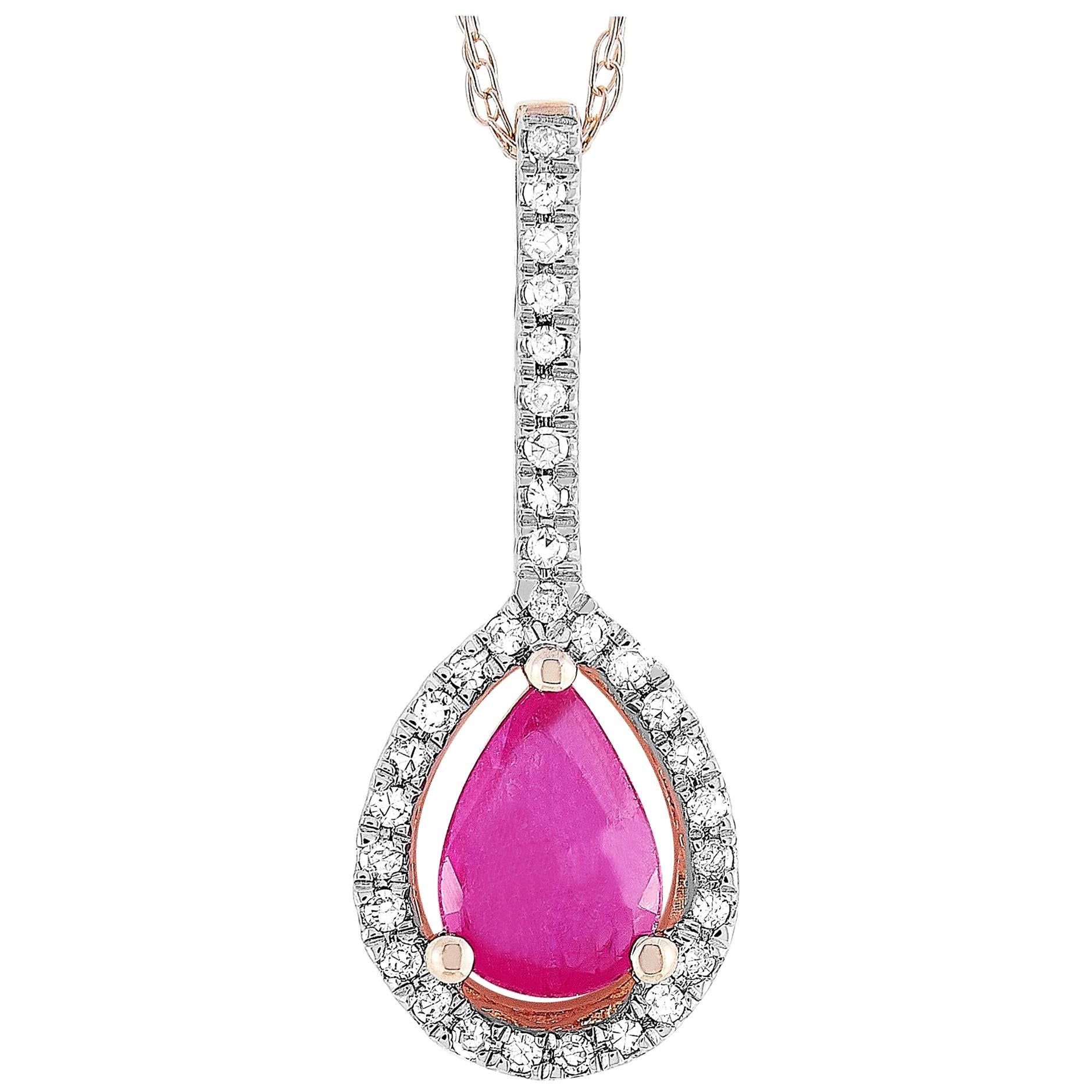 LB Exclusive 14 Karat Rose Gold 0.09 Carat Diamond and Ruby Pendant Necklace