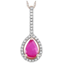 LB Exclusive 14 Karat Rose Gold 0.09 Carat Diamond and Ruby Pendant Necklace