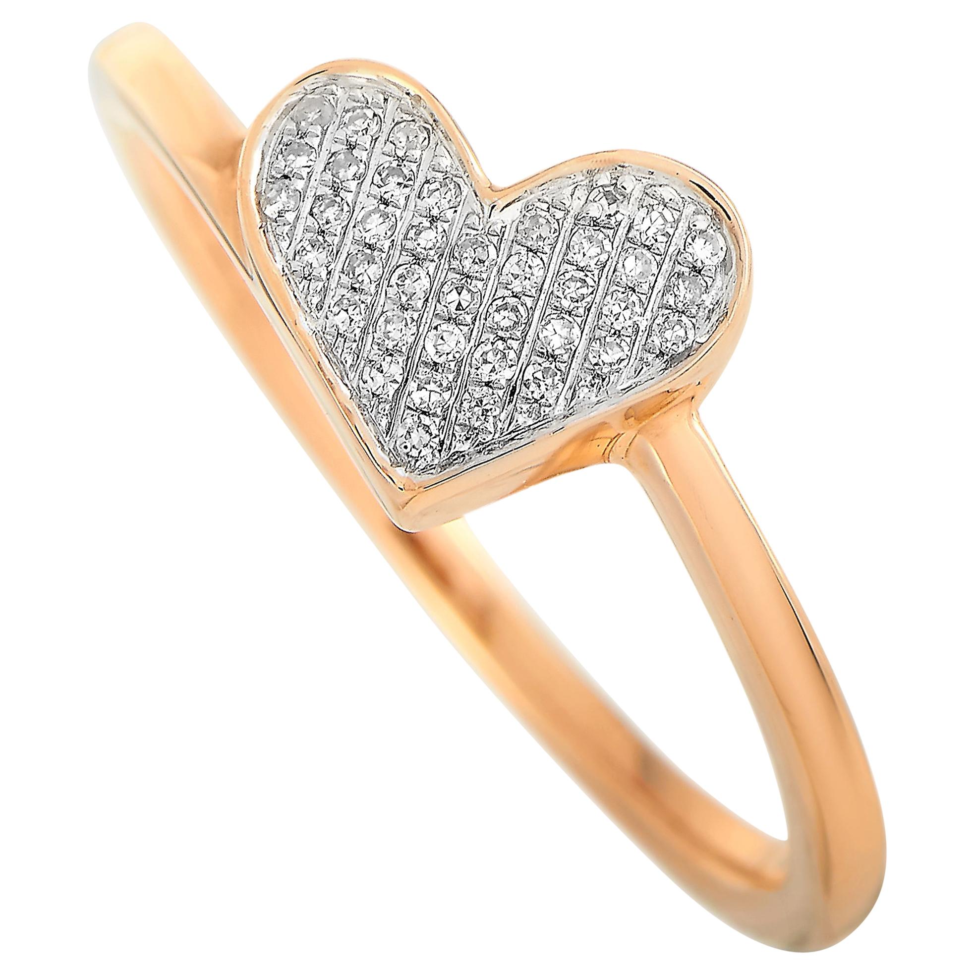 LB Exclusive 14 Karat Rose Gold 0.09 Carat Diamond Heart Ring For Sale