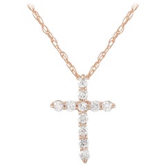 LB Exclusive 14 Karat Rose Gold 0.1 Carat Diamond Cross Pendant Necklace